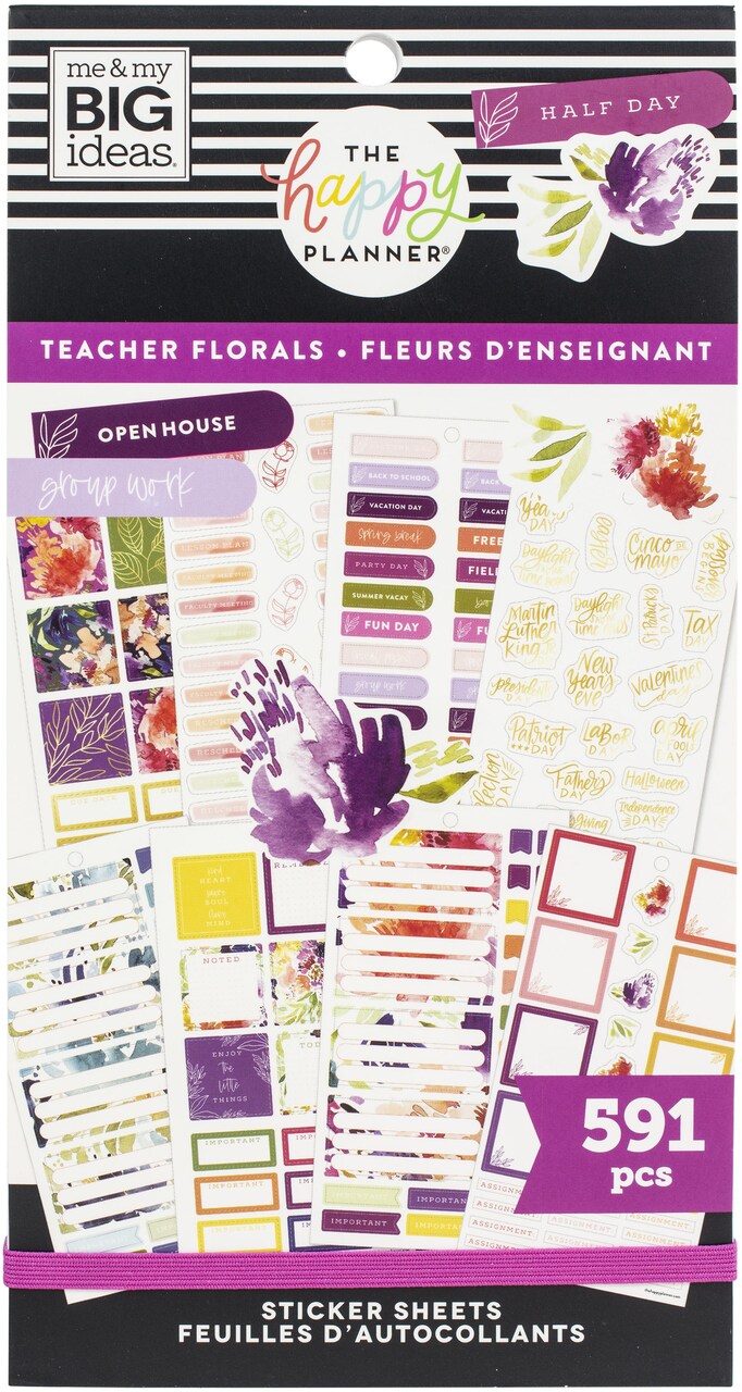 Happy Planner Teacher Sticker Value Pack 30/Sheets-Florals, 591 Pieces
